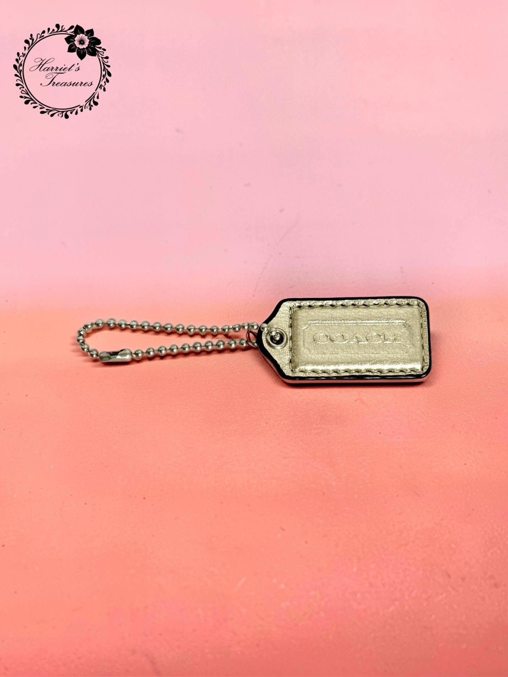 Coach Metallic Gold Leather Tag Key Fob